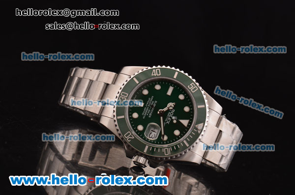 Rolex Submariner Swiss ETA 2836 Automatic Steel Case/Strap with Green Ceramic Bezel and Green Dial - Click Image to Close